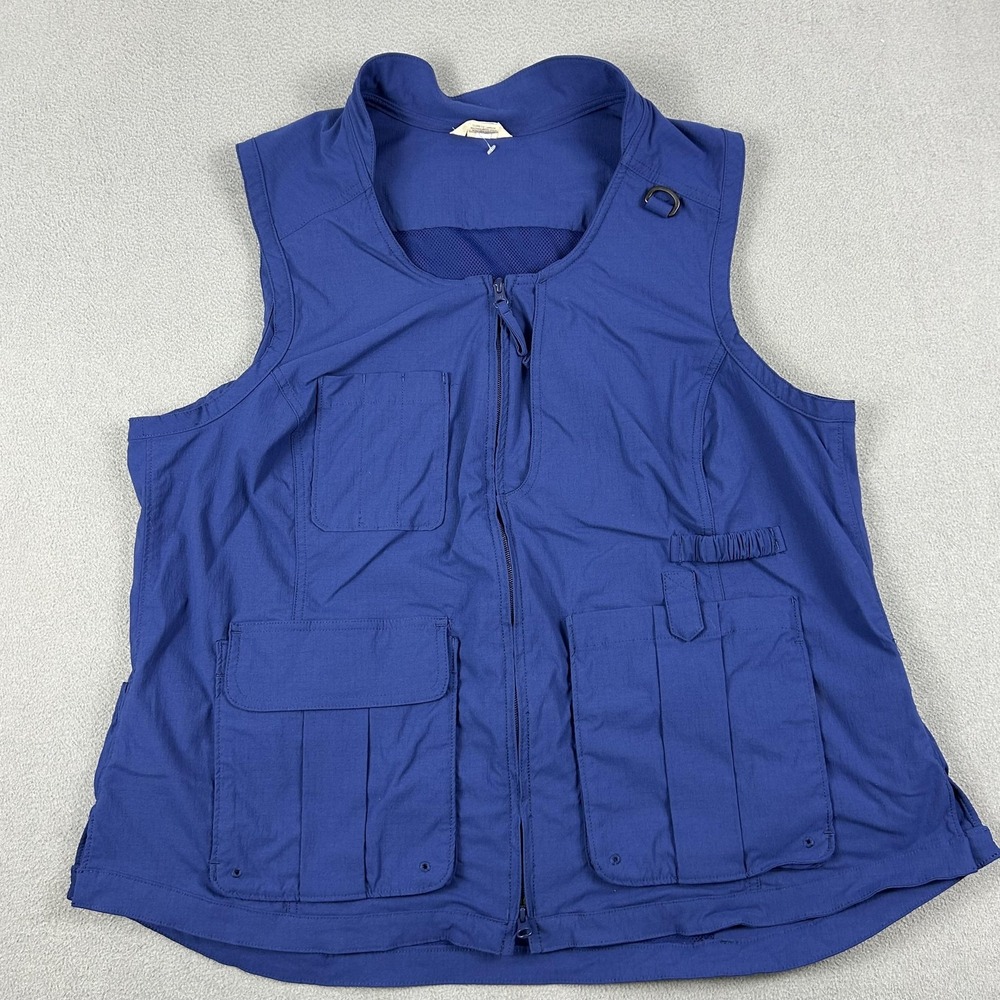 Duluth Trading Vest Womens 1X Blue Utility Fishing Travel Multi Pocket Zip Nylon